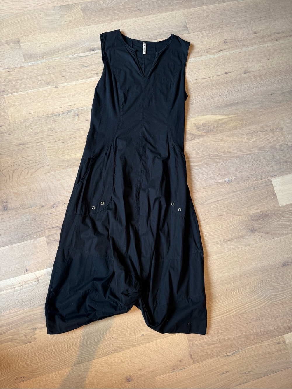 XCVI Sleeveless Black V-Neck Midi Dress